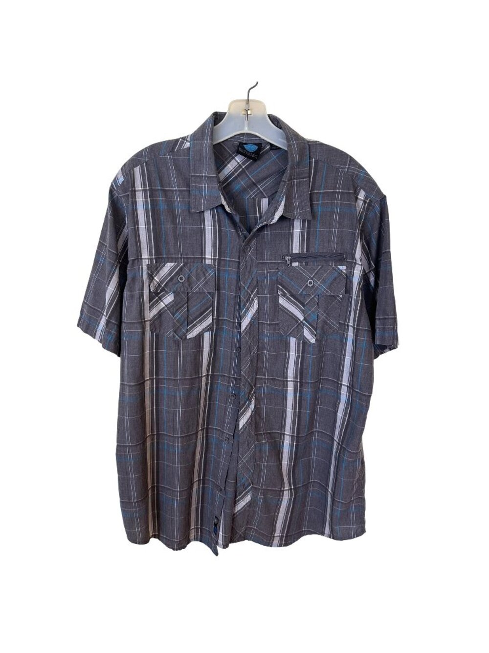 Burnside Mens Gray Plaid Shirt Short Sleeve Button Up XL Lightweight